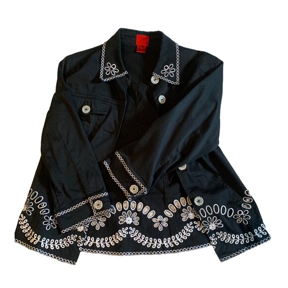 Vera Vera medium,Black Woman's Jacket with white embroidery - Picture 10 of 10
